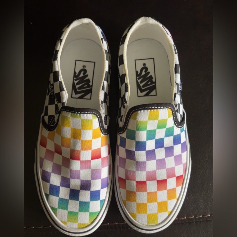 Vans Slip-On Rainbow Checkerboard Canvas Sneakers
